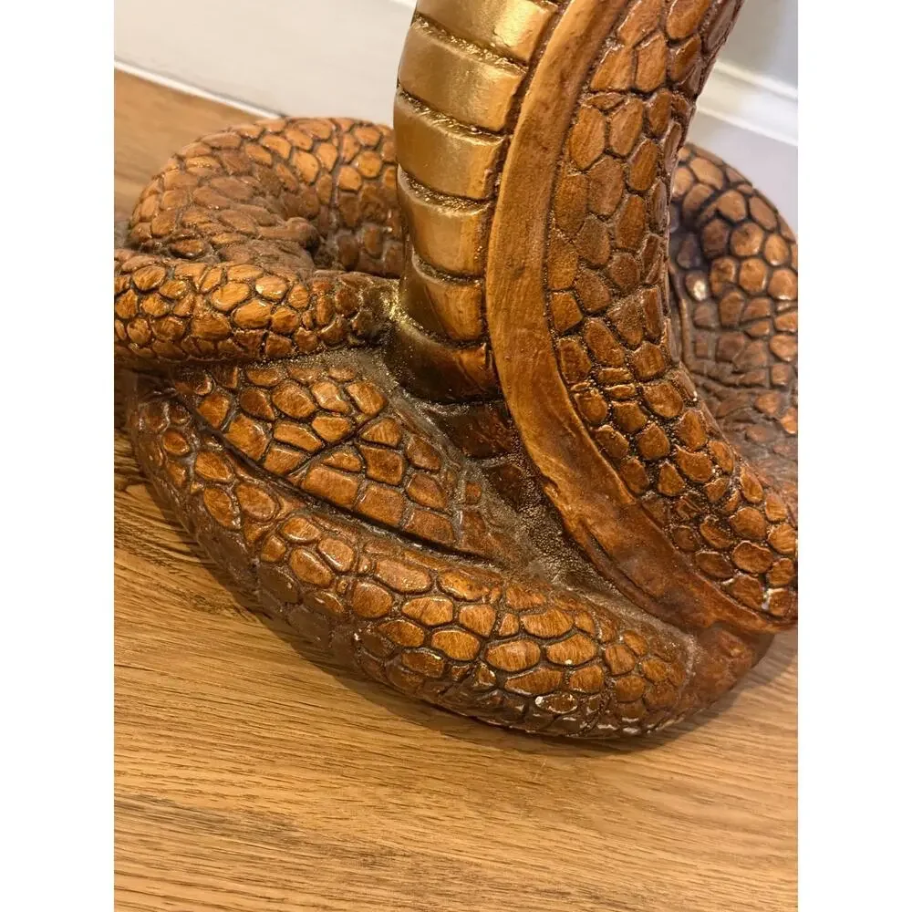 🐍 Vintage Chalkware Cobra Snake Statue 17” Large Brown Gold Figure Decor